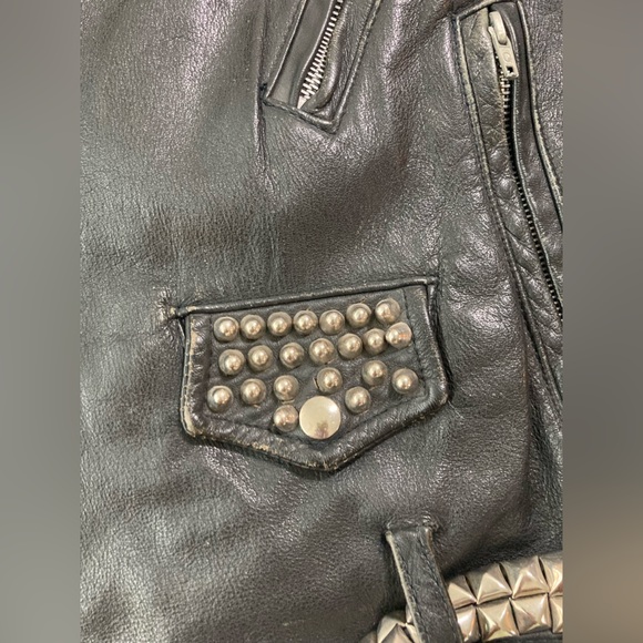 Black Leather Motorcycle Jacket Studded Vintage Brushfire Brand - Picture 11 of 15